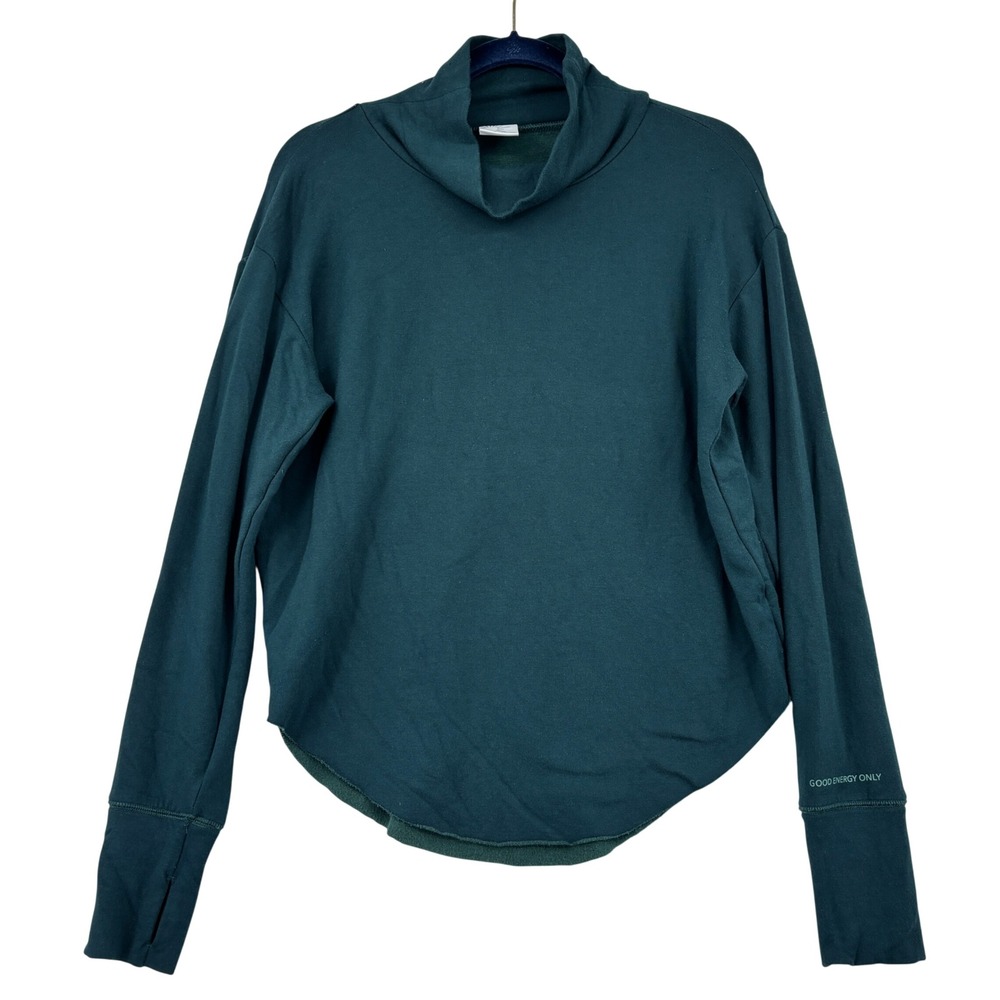 OFFLINE by Aerie Funnel Neck Sweatshirt XS Spruce Green Thumbhole Raw Hem